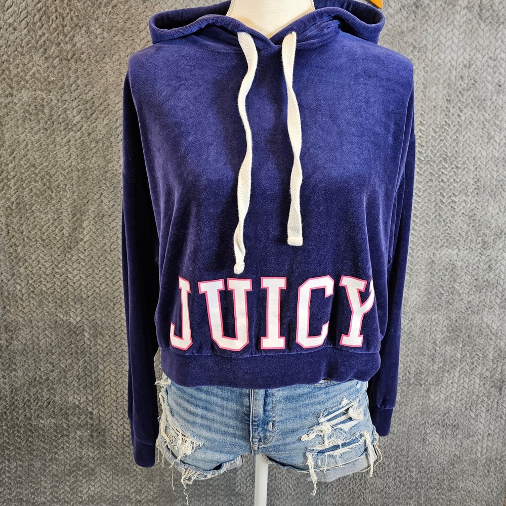 Juicy Couture Purple Velour Cropped‎ Hoodie Graphic Logo Sweatshirt Womens XS